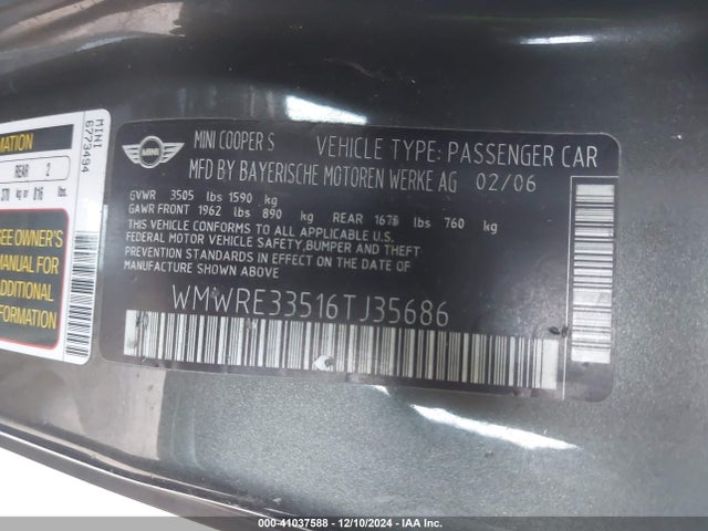 2006 MINI COOPER S WMWRE33516TJ35686 Photo 8
