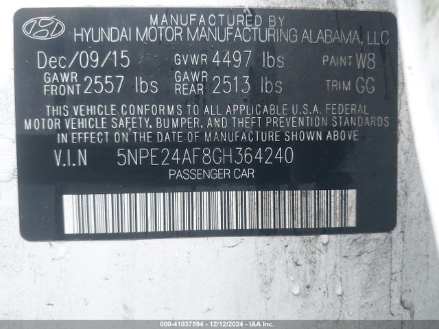 Hyundai SONATA SE 2016 5NPE24AF8GH364240 Image 9