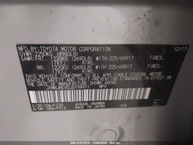 JTMRJREV0JD194911 Toyota Rav4 Hybrid Le