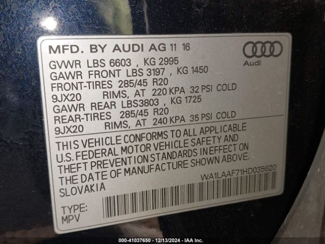 WA1LAAF71HD035620 Audi Q7 3.0t Premium