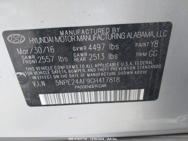 Hyundai Sonata 2016 5NPE24AF9GH417818 Image 9