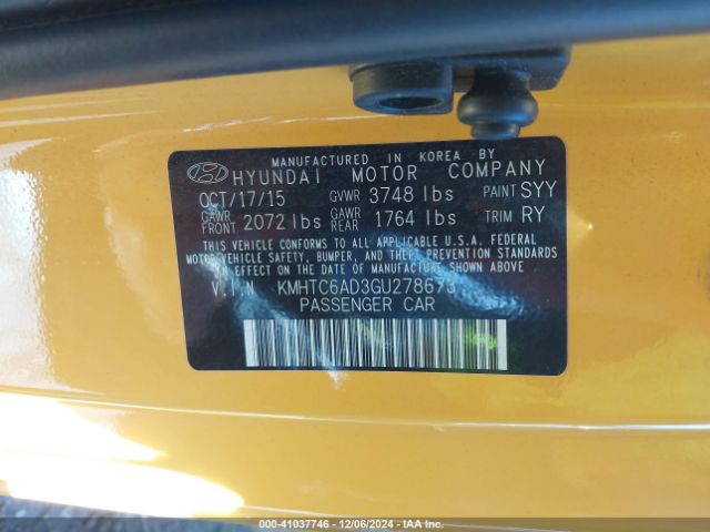 KMHTC6AD3GU278673 Hyundai Veloster