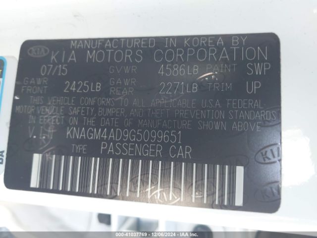 KNAGM4AD9G5099651 KIA OPTIMA HYBRID