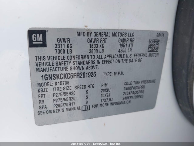 1GNSKCKC6FR201926 Chevrolet Tahoe Ltz