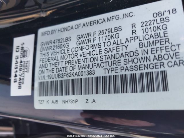 19UUB3F62KA001383 Acura Tlx Tech   A-spec Pkgs