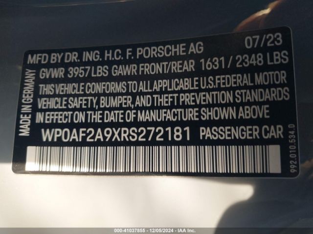 2024 PORSCHE 911 WP0AF2A9XRS272181 Photo 8