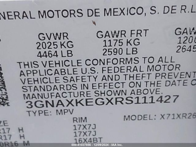 3GNAXKEGXRS111427 Chevrolet Equinox Fwd Lt