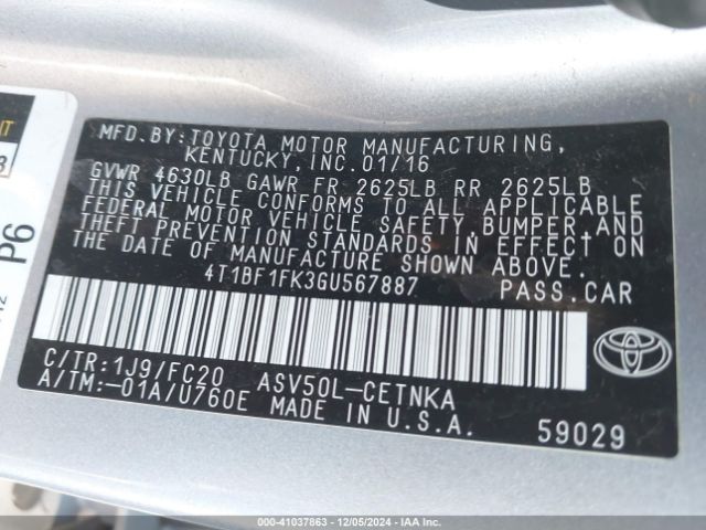 4T1BF1FK3GU567887 Toyota CAMRY LE