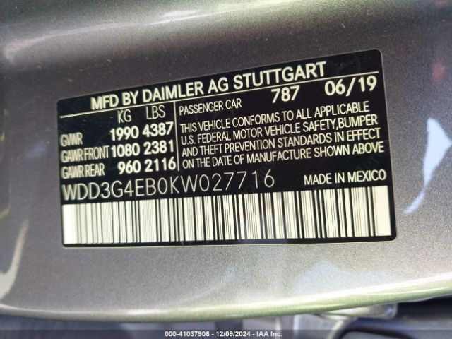 WDD3G4EB0KW027716 Mercedes-Benz A 220