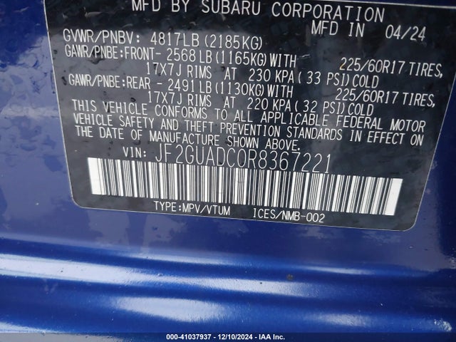 JF2GUADC0R8367221 Subaru Crosstrek Premium