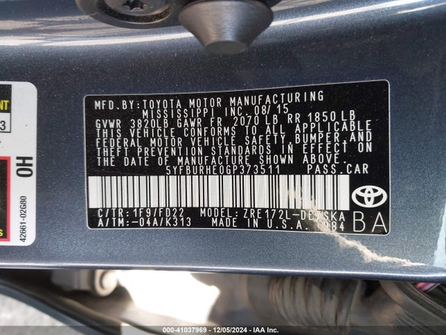 Toyota Corolla S Plus 2016 5YFBURHE0GP373511 Image 9