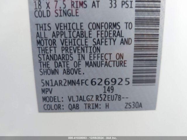 5N1AR2MN4FC626925 Nissan Pathfinder Sl