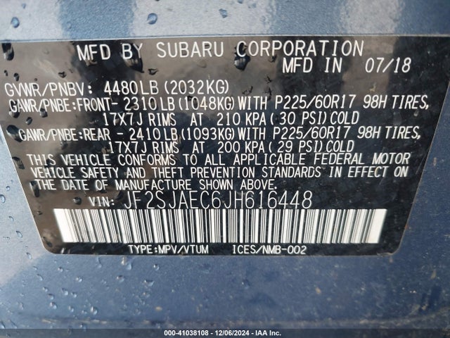 Subaru Forester 2.5i Premium 2018 JF2SJAEC6JH616448 Image 9