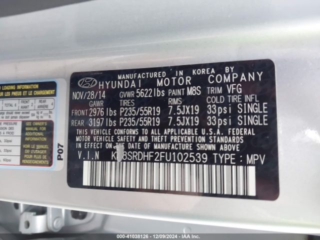 KM8SRDHF2FU102539 Hyundai Santa Fe Limited