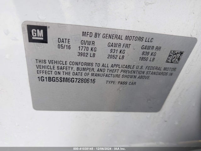 1G1BG5SM6G7280616 Chevrolet Cruze Premier Auto