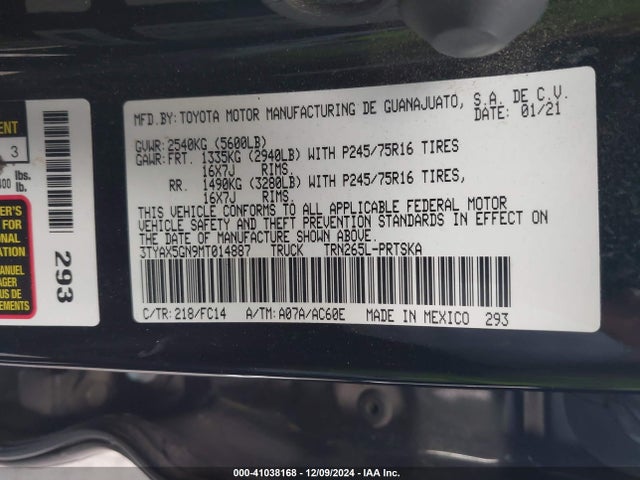 Toyota Tacoma Sr5 2021 3TYAX5GN9MT014887 Image 9