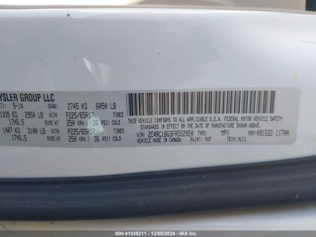 2C4RC1BG9FR552920 Chrysler Town & Country Touring