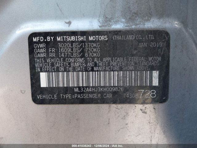 ML32A4HJ3KH009826 Mitsubishi MIRAGE SE