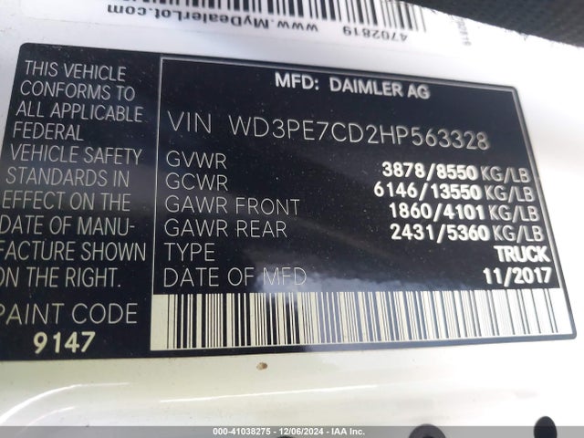 WD3PE7CD2HP563328 Mercedes-Benz Sprinter 2500 Standard Roof V6