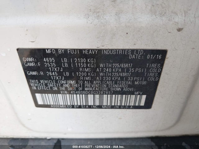 Subaru Outback 2.5i Premium 2016 4S4BSBDC0G3282857 Image 9