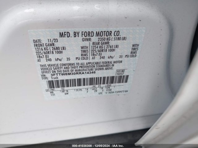 3FTTW8M30RRA14346 Ford Maverick Lariat