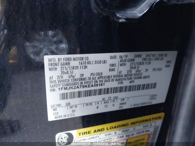 1FMJK2AT9KEA59181 Ford Expedition Max Limited