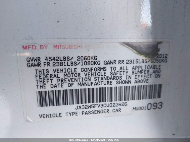 2012 MITSUBISHI LANCER EVOLUTION JA32W5FV3CU022626 Photo 8