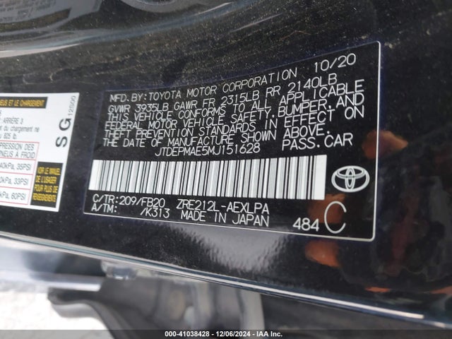 JTDEPMAE5MJ151628 Toyota COROLLA LE