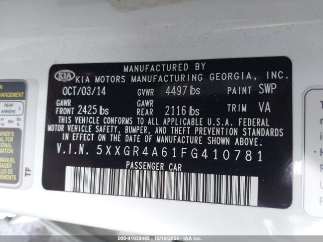 5XXGR4A61FG410781 KIA Optima Sxl Turbo