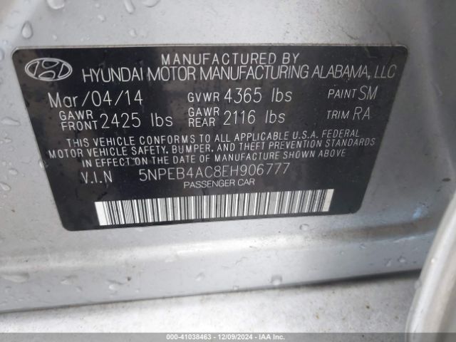 5NPEB4AC8EH906777 Hyundai SONATA GLS