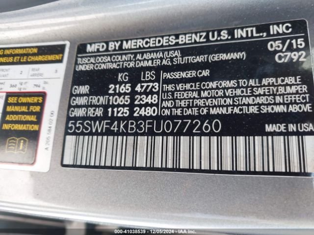 55SWF4KB3FU077260 Mercedes-Benz C 300 4matic/luxury 4matic/sport 4matic
