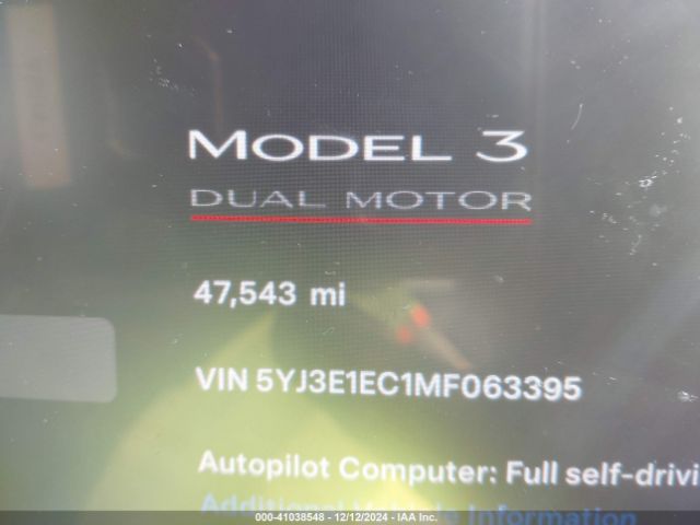 5YJ3E1EC1MF063395 Tesla Model 3 Performance Dual Motor All-wheel Drive