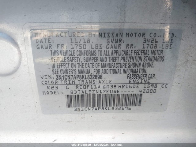 Nissan Versa 1.6 Sv 2019 3N1CN7AP8KL832696 Image 9