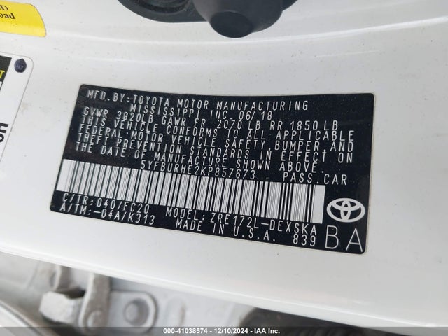 Toyota COROLLA SE 2019 5YFBURHE2KP857673 Image 9