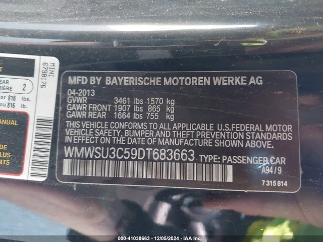 2013 MINI HARDTOP WMWSU3C59DT683663 Photo 8