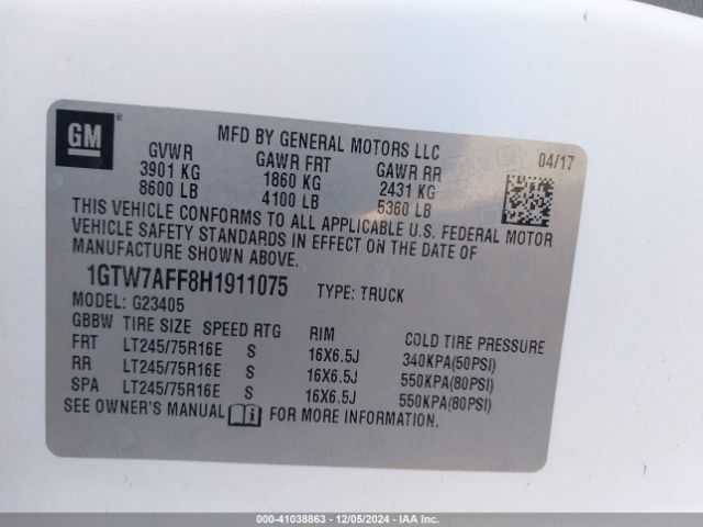 1GTW7AFF8H1911075 GMC Savana 2500 Work Van