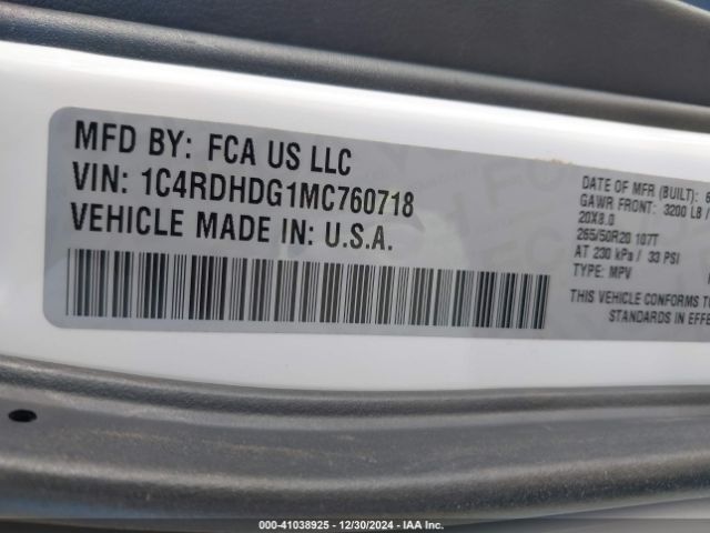 1C4RDHDG1MC760718 Dodge Durango Gt Plus Rwd