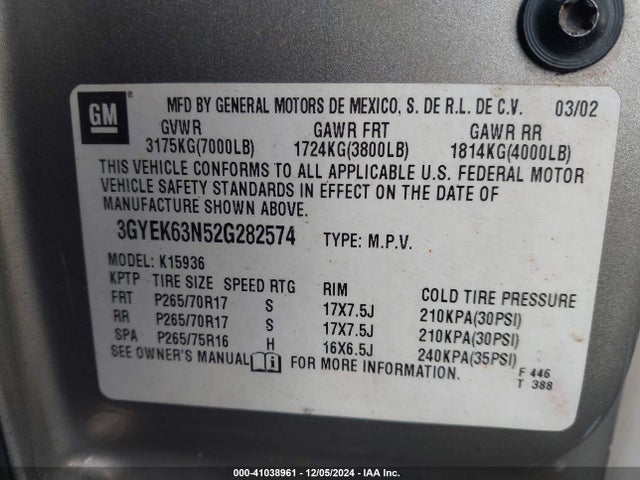 2002 CADILLAC ESCALADE EXT 3GYEK63N52G282574 Photo 8