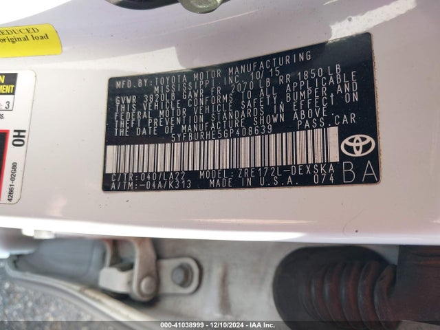 Toyota Corolla S Premium 2016 5YFBURHE5GP408639 Image 9