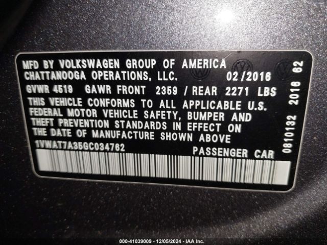 1VWAT7A35GC034762 Volkswagen Passat 1.8t R-line
