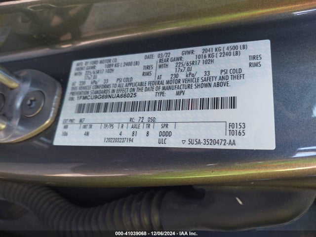Ford ESCAPE SE 2022 1FMCU9G69NUA66025 Image 9