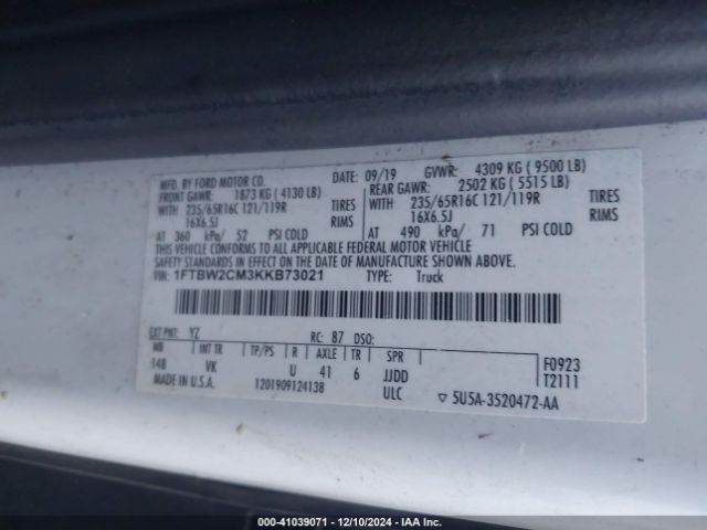 1FTBW2CM3KKB73021 Ford Transit-350