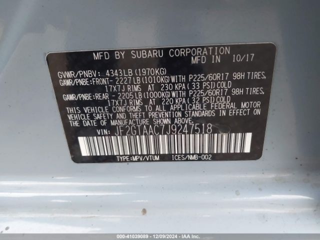 JF2GTAAC7J9247518 Subaru Crosstrek 2.0i