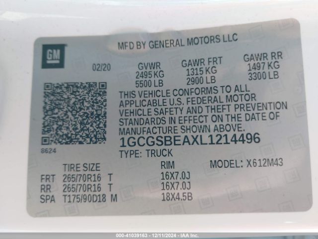1GCGSBEAXL1214496 Chevrolet Colorado 2wd  Short Box Wt