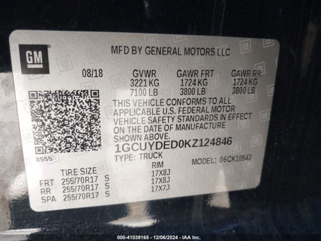 1GCUYDED0KZ124846 Chevrolet Silverado 1500 Lt