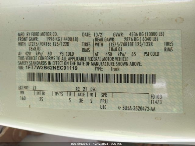 1FT7W2B62NEC91119 Ford F-250 Xlt