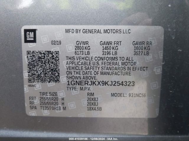 1GNERJKX9KJ254323 Chevrolet Traverse Rs