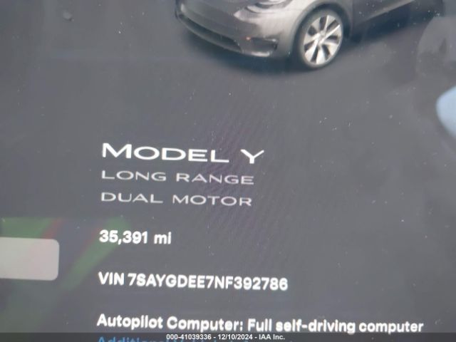 7SAYGDEE7NF392786 Tesla Model Y Long Range Dual Motor All-wheel Drive
