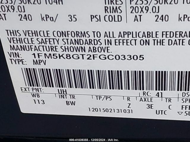 1FM5K8GT2FGC03305 Ford EXPLORER SPORT