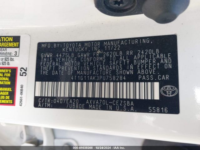 4T1G11AK3PU758284 Toyota CAMRY SE